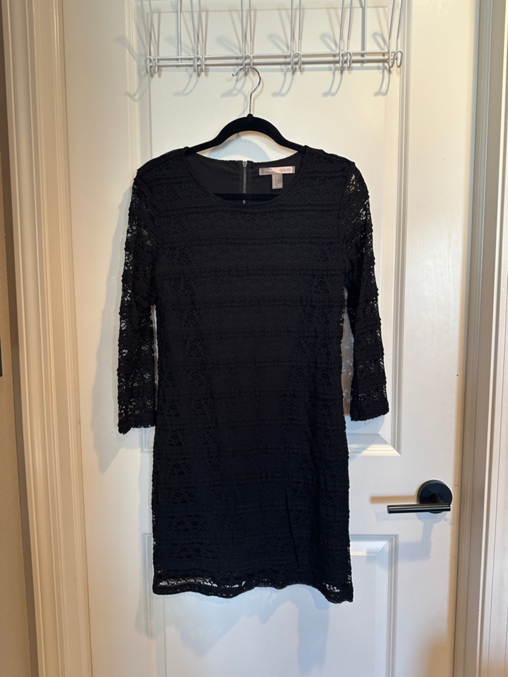 Black Lace Long-Sleeve Shift Dress